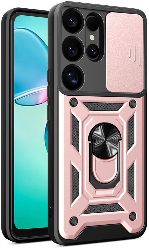 Hybrid Armor Camshield with Camera Cover and Metal Ring for Samsung Galaxy S25 Ultra - Pink