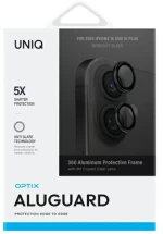 Uniq Optix Aluminum Camera Lens Protector iPhone 16 / 16 Plus with applicator - black