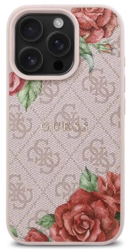 Guess GUHMP16XP4ROPEMCP iPhone 16 Pro Max 6.9" pink/pink hardcase 4G Flowers Print MagSafe