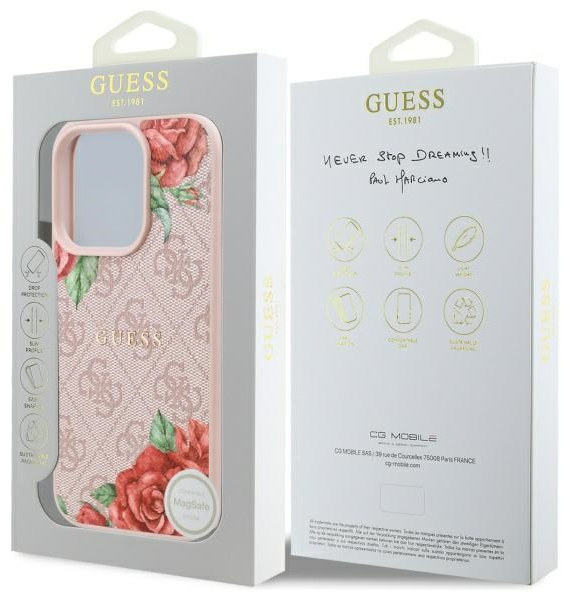 Guess GUHMP16XP4ROPEMCP iPhone 16 Pro Max 6.9" pink/pink hardcase 4G Flowers Print MagSafe