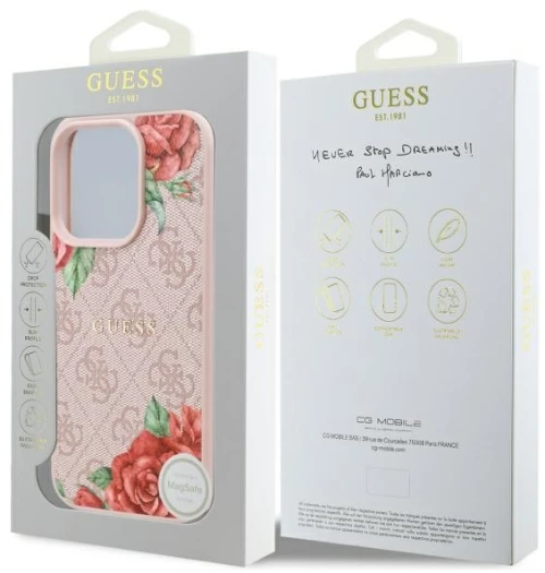 Guess GUHMP16XP4ROPEMCP iPhone 16 Pro Max 6.9" pink/pink hardcase 4G Flowers Print MagSafe