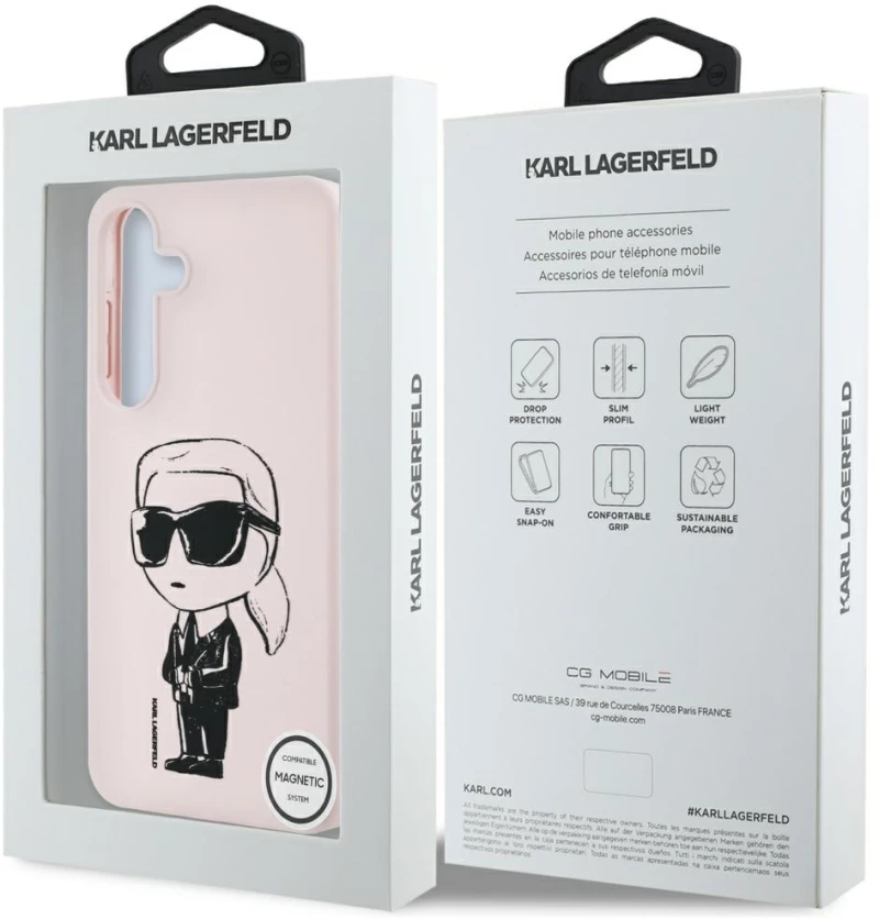 Case Karl Lagerfeld Silicone Graffiti Ikonik Printed Logo MagSafe Samsung Galaxy S25 pink
