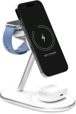 Puro Mag Station Qi2 3-in-1 Wireless Charger Compatible with MagSafe - White