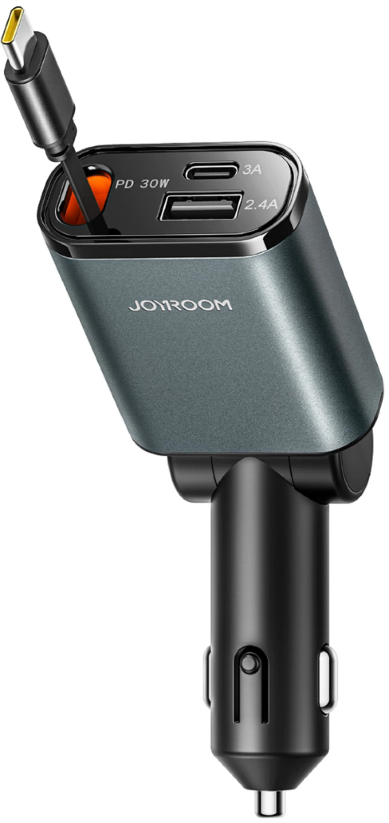 Joyroom JR-CCL07 3-in-1 Car Charger with Built-in Retractable Cable - Dark Gray