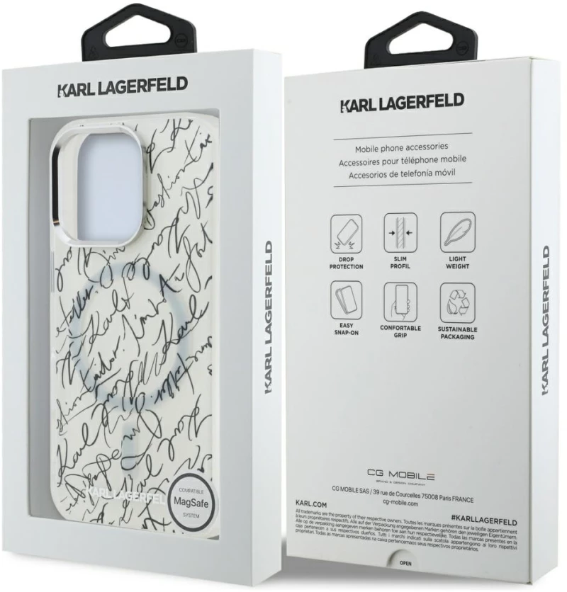 Karl Lagerfeld IML Karl Script Pattern MagSafe Case for iPhone 16 Pro Max - White