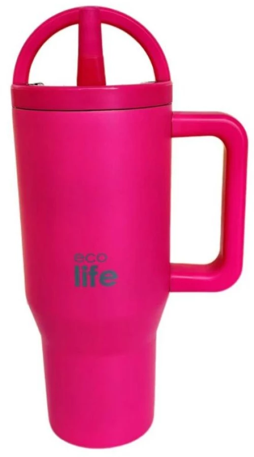 Tumbler με Ενσωματωμένο Καλαμάκι και Διπλό Χερούλι Ecolife - Neon Magenta 900ml