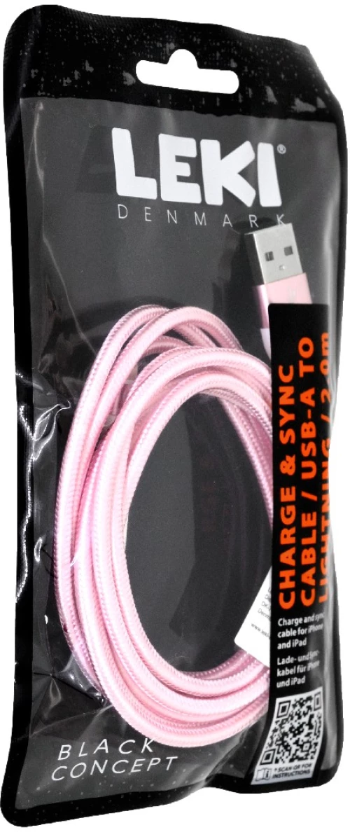 Καλώδιο Σύνδεσης και Φόρτισης Leki Black Concept USB-A σε Lightning Braided Ροζ 2m