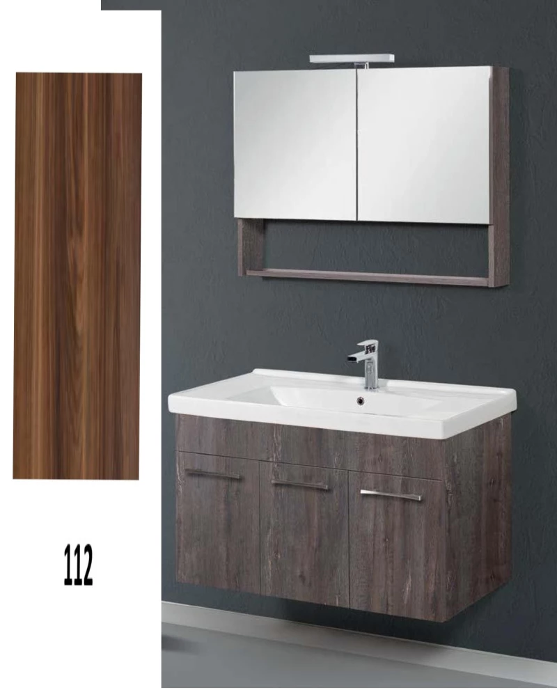 Έπιπλο Μπάνιου Cappuccino MDF Laminate Βάση, Καθρέπτης, Νιπτήρας 80cm 112