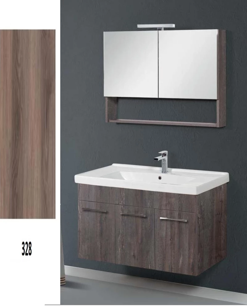Έπιπλο Μπάνιου Cappuccino MDF Laminate Βάση, Καθρέπτης, Νιπτήρας 80cm 182