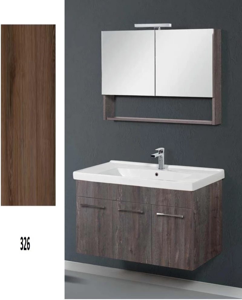 Έπιπλο Μπάνιου Cappuccino MDF Laminate Βάση, Καθρέπτης, Νιπτήρας 80cm 182