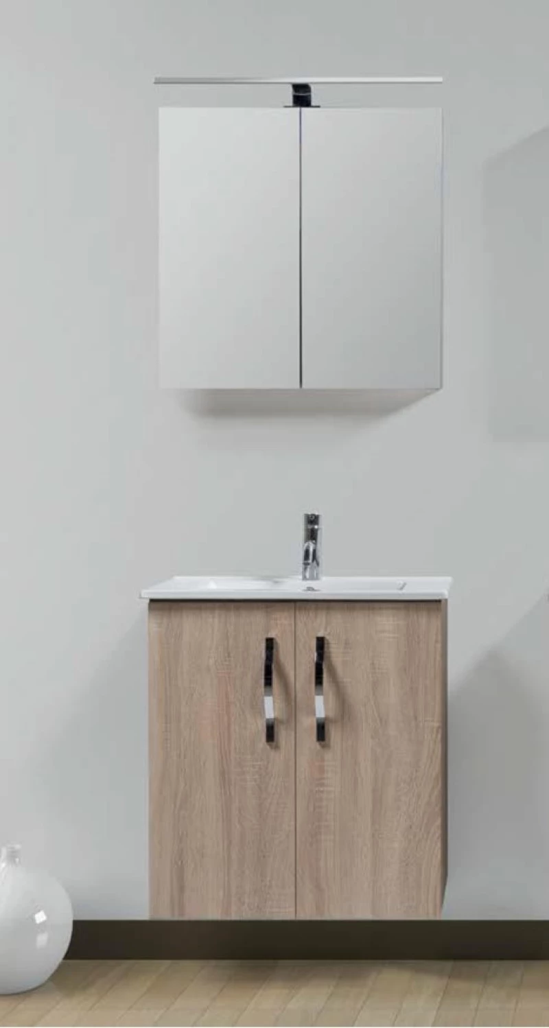 Έπιπλο Μπάνιου Promo MDF Laminate 017 Βάση,Νιπτήρας,Καθρέφτης & Φωτιστικό 80 x 46 cm