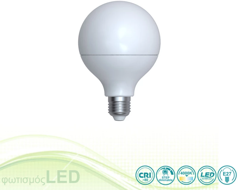 Λαμπτήρας Led E27 G95 10W Switch Dimmable- Warm Day Light (4000-4500K)