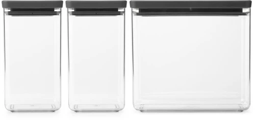 Brabantia 1008879 Σετ κουτιών αποθήκευσης προϊόντων Tasty+ Stackable 2x1.6L+1x3.5L Dark Grey