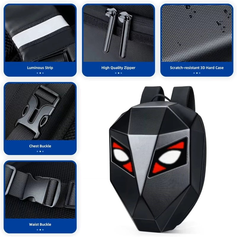 Night Rider Backpack Σακίδιο Μηχανής T7 με Οθόνη LED για Διάφορα Σχέδια Μαύρο