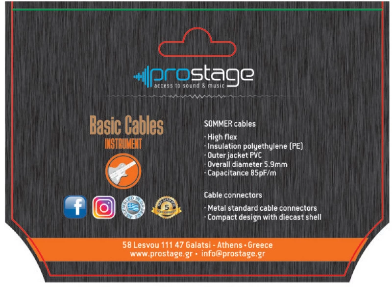 Prostage WBTA-006 - Επαγγελματικό καλώδιο Jack 1/4 TS - Jack 1/4 TS 0,6 μέτρα σε λευκό