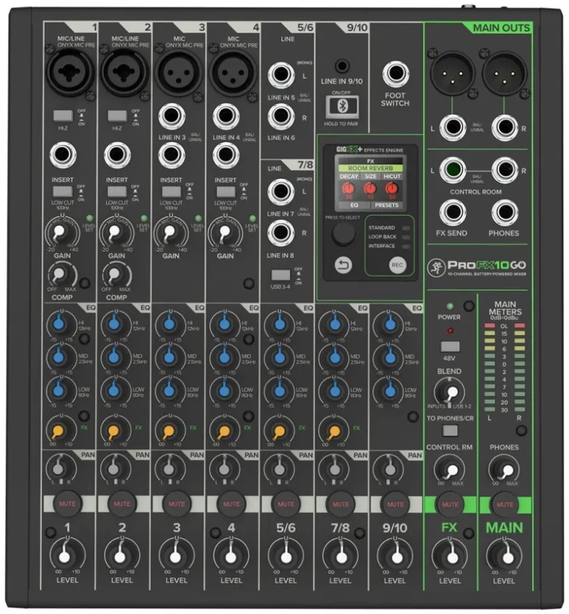 Mackie ProFX10 GO - Αναλογική κονσόλα ήχου 10 καναλιών με μπαταρία