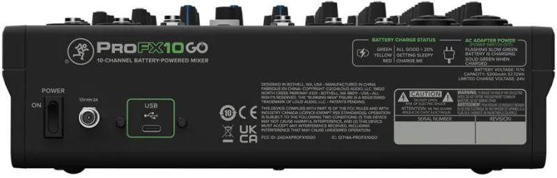Mackie ProFX10 GO - Αναλογική κονσόλα ήχου 10 καναλιών με μπαταρία