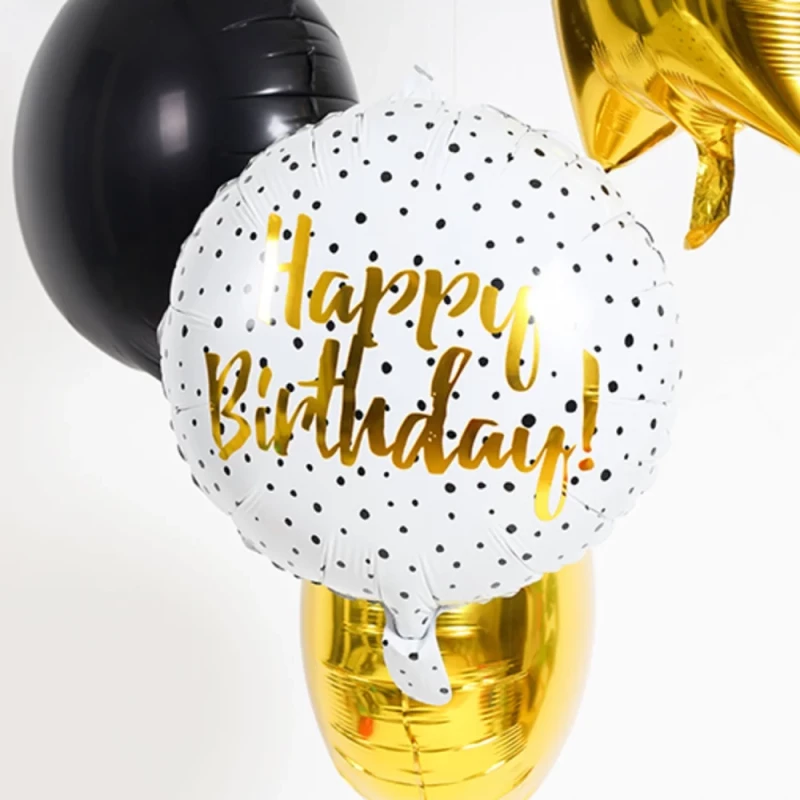 Μπαλόνι Foil Happy Dots Black 45εκ | Μπαλόνι Γενεθλίων σε Μαύρο + Λευκό