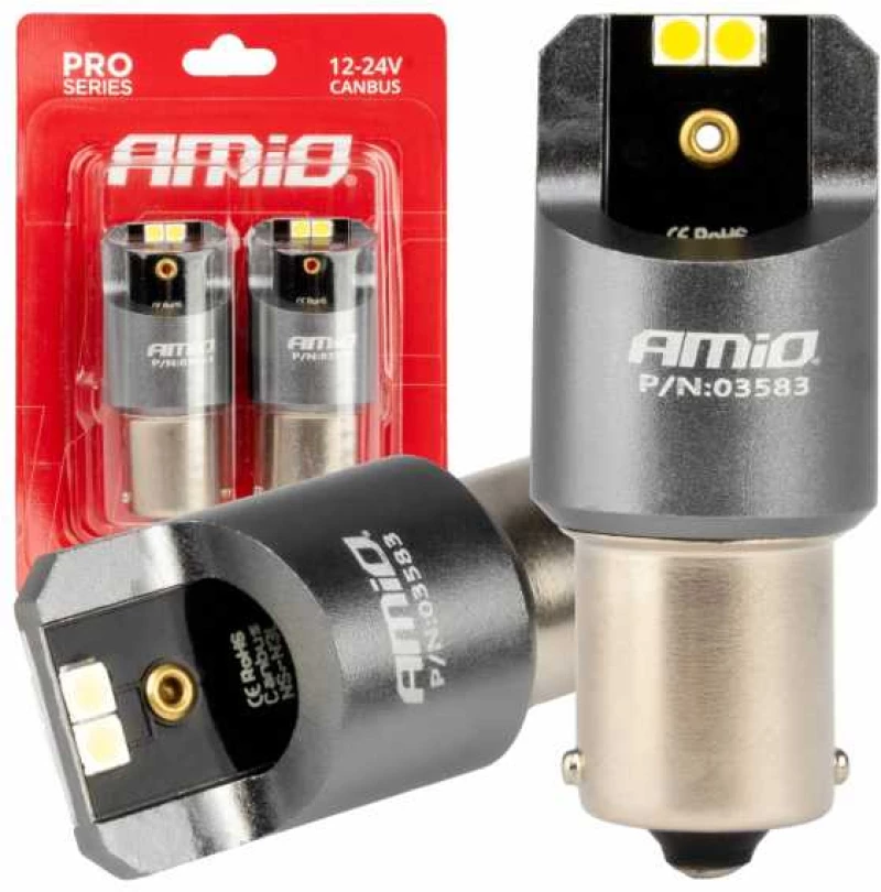 ΛΑΜΠΕΣ LED CAN-BUS P21W BA15S 12/24V 6.000K 4xSMD ΛΕΥΚΟ PRO SERIES AMIO - 2 ΤΕΜ.
