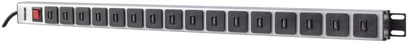 Intellinet Vertical Rackmount 16-Port USB-A Power Distribution Unit (CEE 7/7), With overload protection switch, 2.1 A Max. per Port, 2m Power Cord (Euro 2-pin plug)