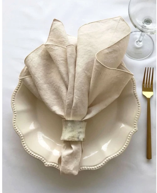 Λινή Πετροπλυμένη Πετσέτα Φαγητού με Φεστόνι Porto 50x50cm 50x50cm - 50x50cm - Μπεζ