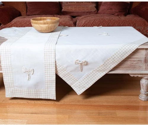 τραπεζομάντηλα (140cm x 180cm) bow ivory/καφέ