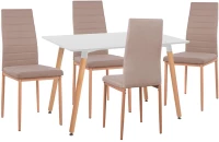 Σετ τραπεζαρίας MINIMAL C11767 5τμχ Λευκό MDF & Καρέκλες Μπέζ Ύφασμα 120x80x73 εκ.
