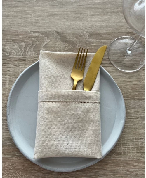 Natural Organic Πετσέτα Φαγητού Catering Γαλλική Γωνία & Αζούρ Elsa Panama 48x48cm 48x48cm Natural