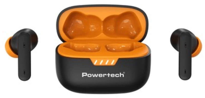 POWERTECH earphones με θήκη φόρτισης PT-1431, True Wireless, 40/400mAh, ANC & ENC, μαύρα