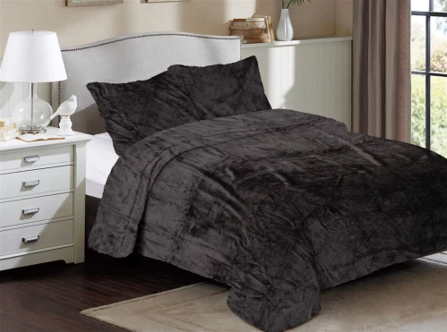 Κουβέρτα Coral Fleece Solid 08 160X220 Grey-Black 100% Polyester - -