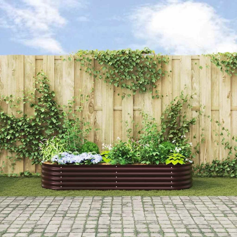 vidaXL Υπερυψωμένη Ζαρντινιέρα Καφέ 240 x 80 x 44 cm Ατσάλι