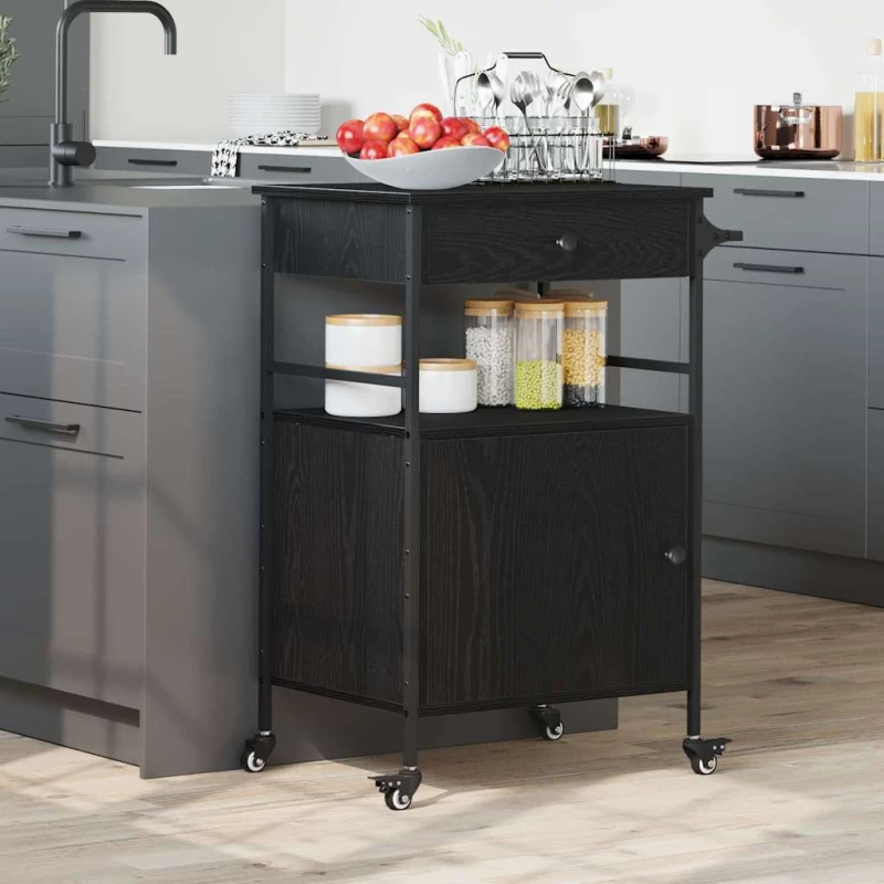 vidaXL Καρότσι Κουζίνας Μαύρη Οξυά 56 x 43 x 89.5 εκ