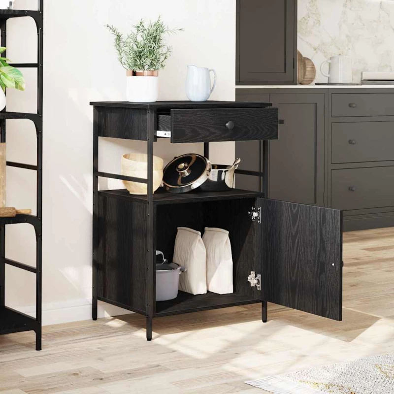 vidaXL Καρότσι Κουζίνας Μαύρη Οξυά 56 x 43 x 89.5 εκ