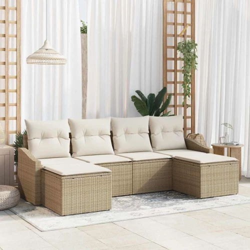 vidaXL Σέτ φαγητού για κήπο με μαξιλάρι 6 pcs Μπεζ και Κρέμα