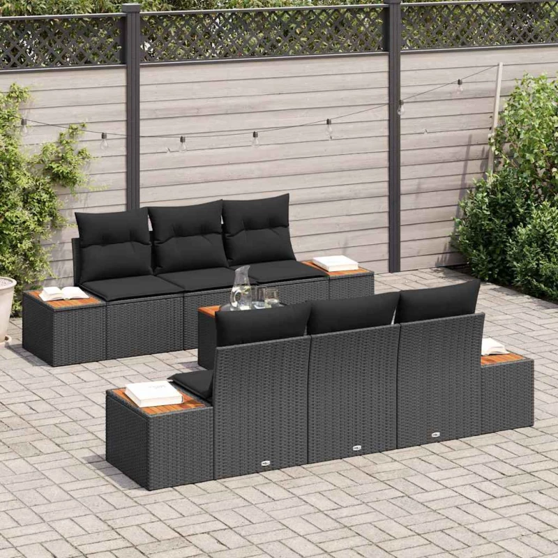 vidaXL Σετ Καναπέ Κήπου με μαξιλάρι 7 pcs Μαύρο Πολυ ράταν