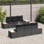 vidaXL Σετ Καναπέ Κήπου με μαξιλάρι 7 pcs Μαύρο Πολυ ράταν