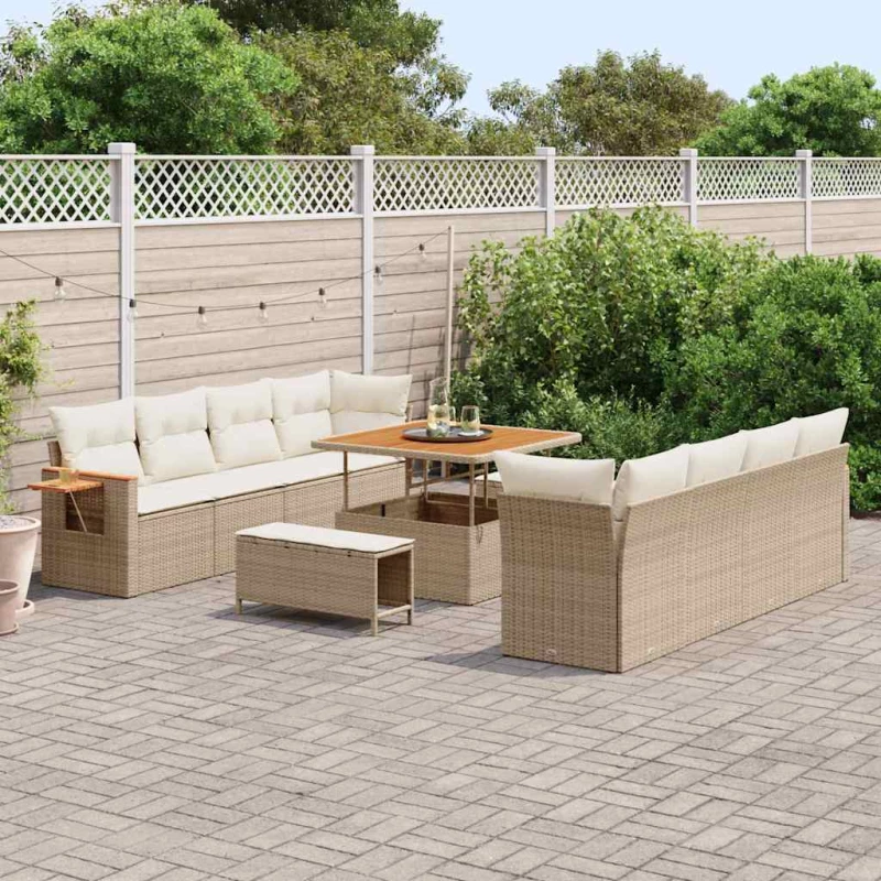 vidaXL Σετ Καναπέ Κήπου με μαξιλάρι 11 pcs Μπεζ Πολυ ράταν