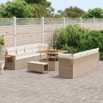 vidaXL Σετ Καναπέ Κήπου με μαξιλάρι 11 pcs Μπεζ Πολυ ράταν