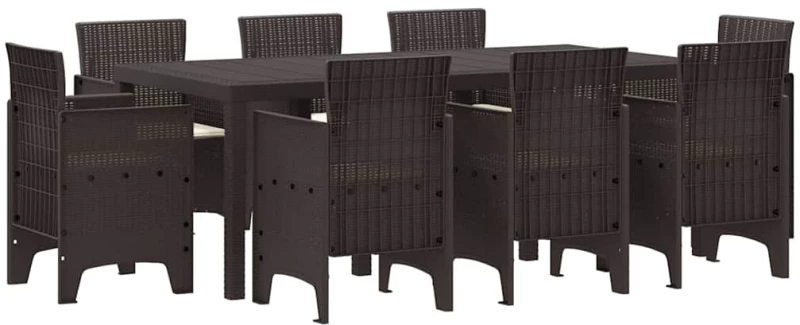 vidaXL Σέτ φαγητού για κήπο 9 pcs Καφέ Rattan Polt