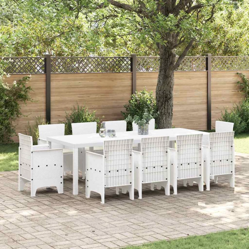 vidaXL Σέτ φαγητού για κήπο 11 pcs Λευκό Rattan Polt