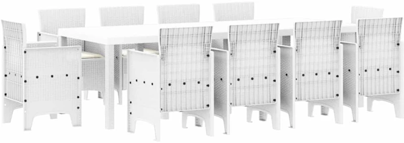 vidaXL Σέτ φαγητού για κήπο 11 pcs Λευκό Rattan Polt