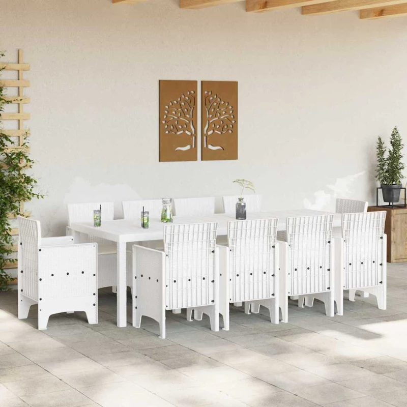 vidaXL Σέτ φαγητού για κήπο 11 pcs Λευκό Rattan Polt