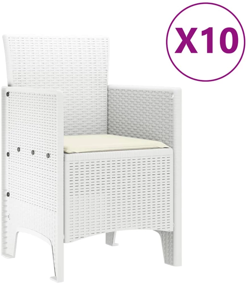 vidaXL Σέτ φαγητού για κήπο 11 pcs Λευκό Rattan Polt
