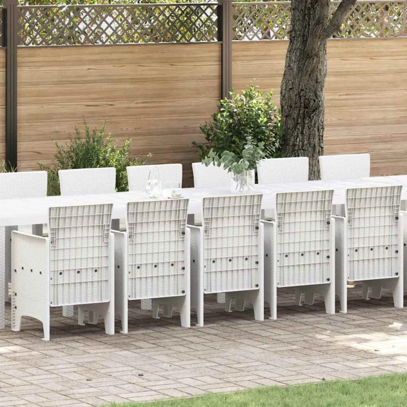 vidaXL Σέτ φαγητού για κήπο 17 pcs Λευκό Rattan Polt