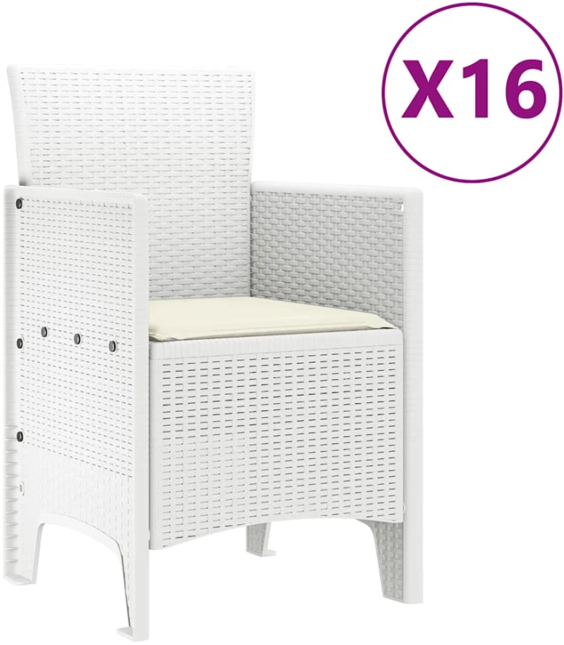 vidaXL Σέτ φαγητού για κήπο 17 pcs Λευκό Rattan Polt