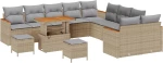 vidaXL Σετ Καναπέ Κήπου με μαξιλάρι 13 pcs Μπεζ Πολυ ράταν