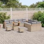 vidaXL Σετ Καναπέ Κήπου με μαξιλάρι 13 pcs Μπεζ Πολυ ράταν