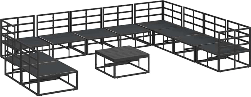 vidaXL Σετ Καναπέ Κήπου με μαξιλάρι 11 pcs Μαύρο Αλουμίνιο