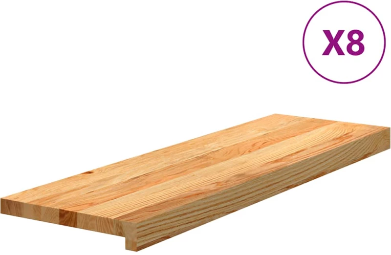 vidaXL Πατάκια Σκάλας 8 τεμ. Ανοιχτό Καφέ 80x30x2 cm Ξύλο Δρυός