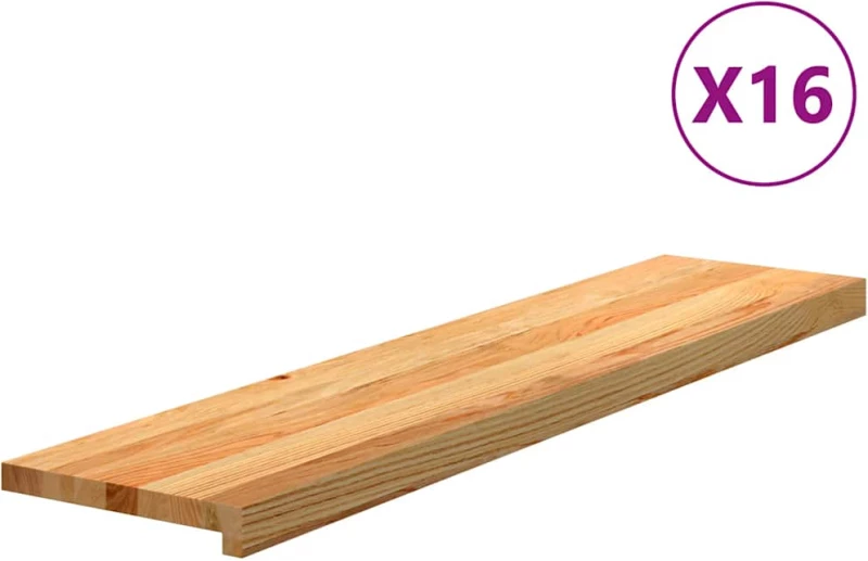 vidaXL Πατάκια Σκάλας 16 τεμ. Ανοιχτό Καφέ 110x30x2 cm Ξύλο Δρυός